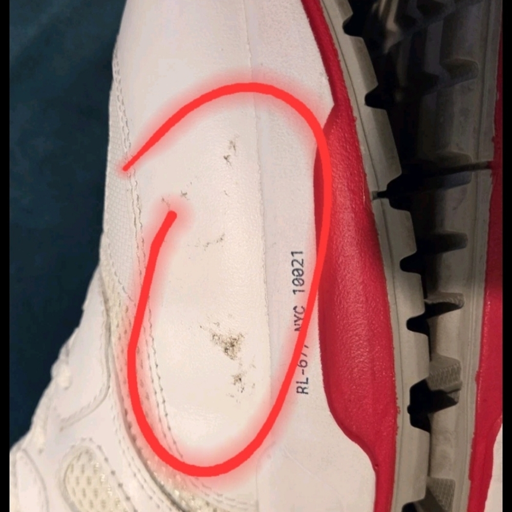 POLO RALPH LAUREN JOGGER LEATHER /MESH SNEAKERS  WHITE/NAVY/RED MENS US SIZE 11 - Picture 8 of 16